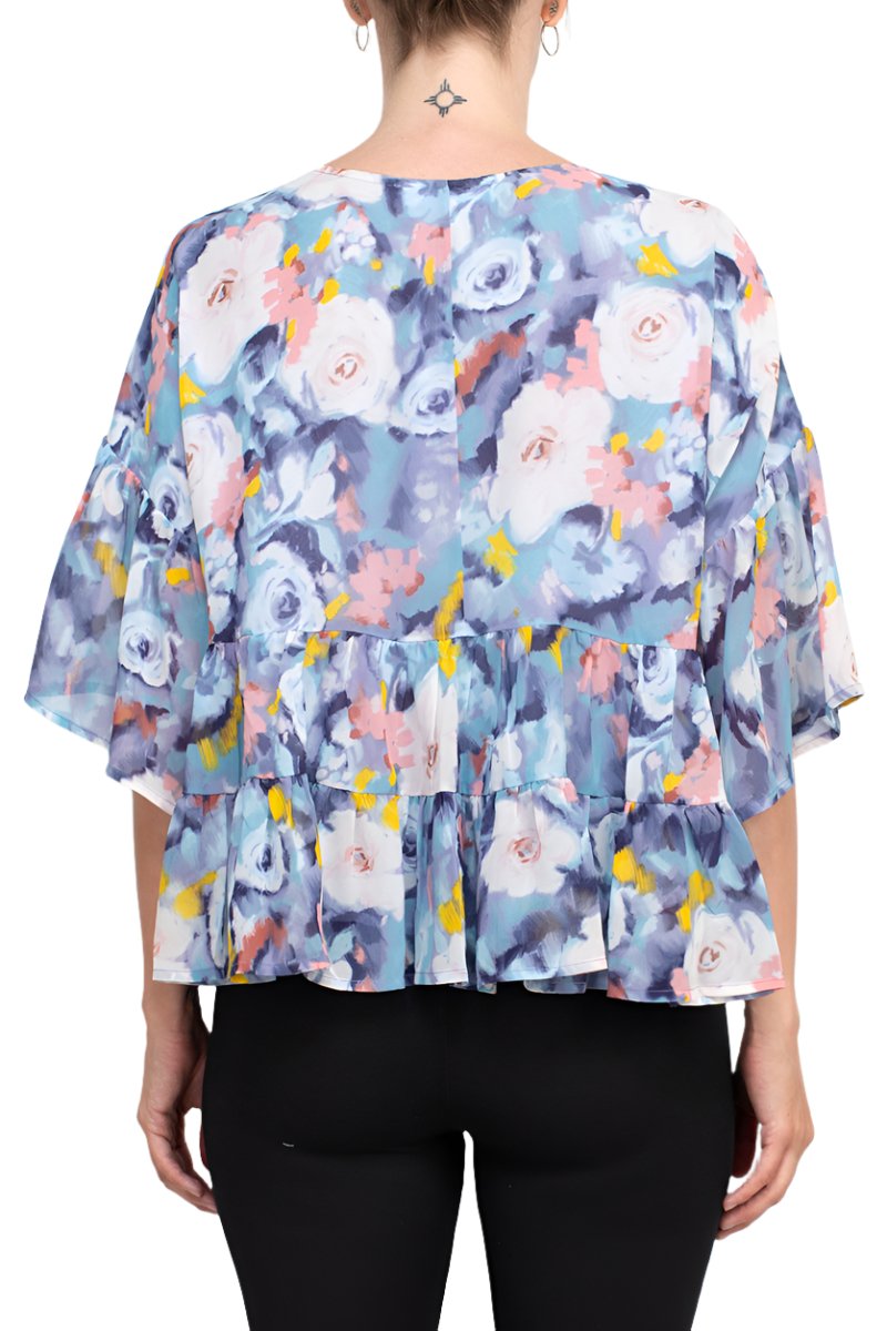 Adyson Parker Crew Neck Tie Neck Keyhole Front Flounce Sleeve Chiffon Top-2