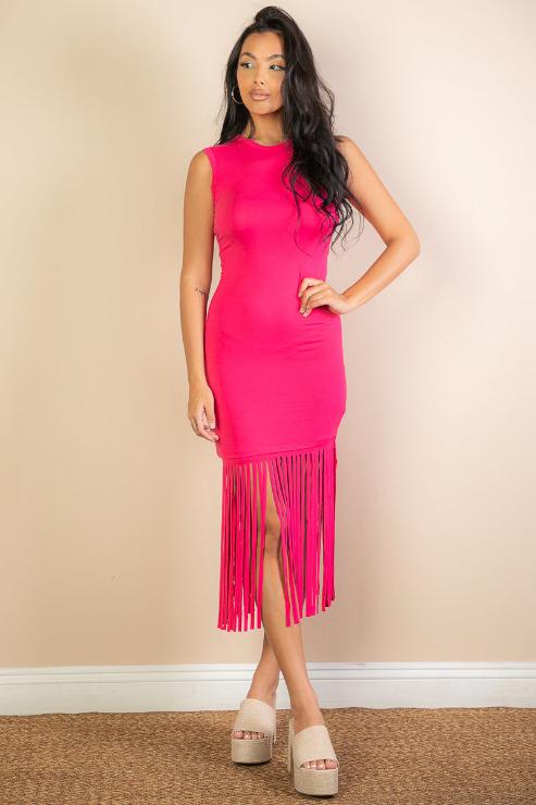 Sleeveless Fringe Midi Dress (CAPELLA)-1