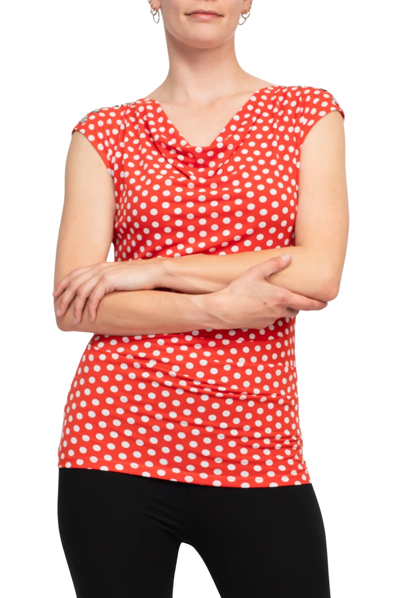 T Tahari Sleeveless Cowl Neck Polka Dots Top-0