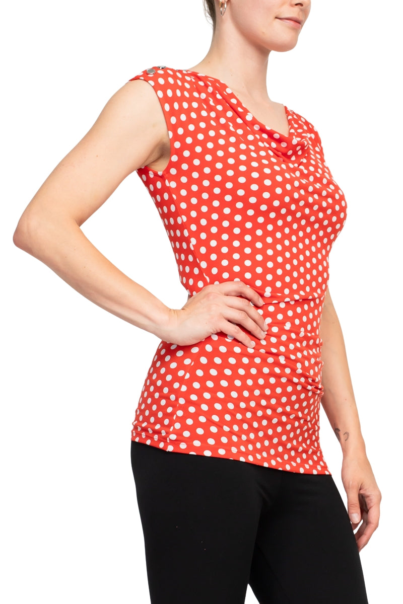 T Tahari Sleeveless Cowl Neck Polka Dots Top-1